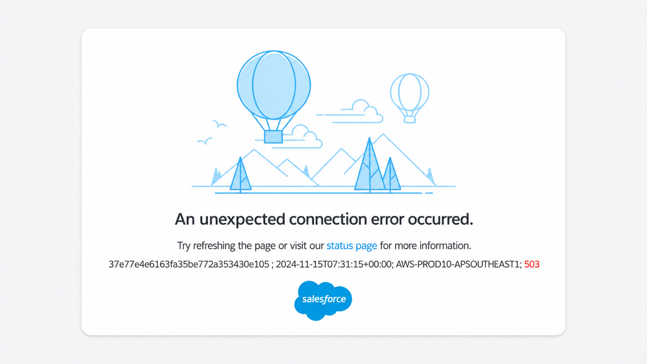 Example of the Salesforce unexpected connection error page